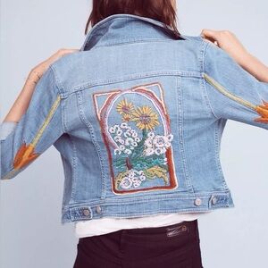 Pilcro Embroidered Denim Jacket with Floral Design